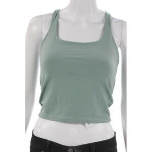 Set Women Cropped Tank Green Square Neck Sleeveless Polyester Spandex Size S